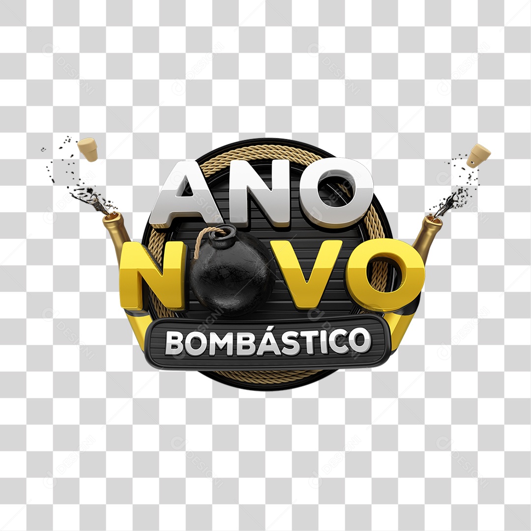 Selo 3D Ano Novo Bombástico PNG Transparente