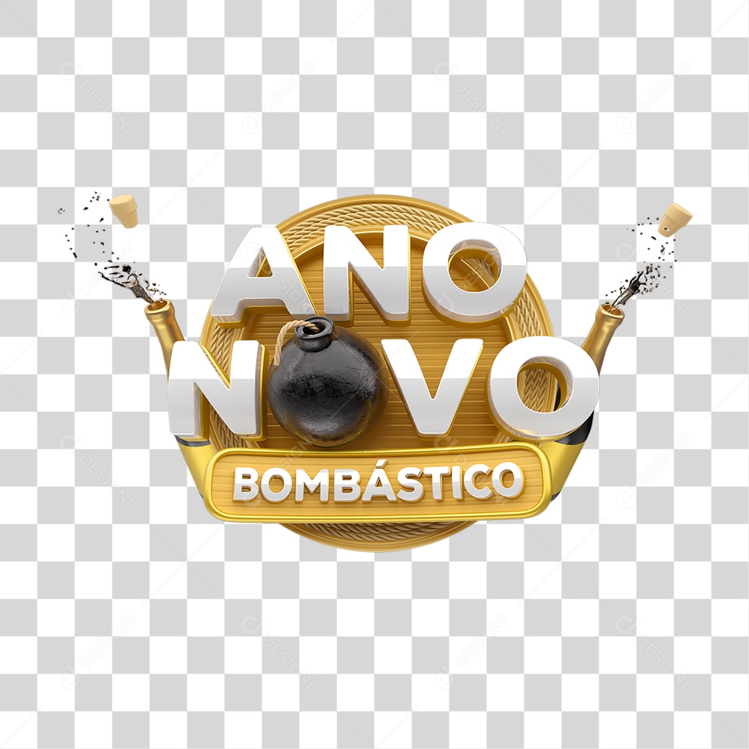 Selo 3D Ano Novo Bombástico PNG Transparente