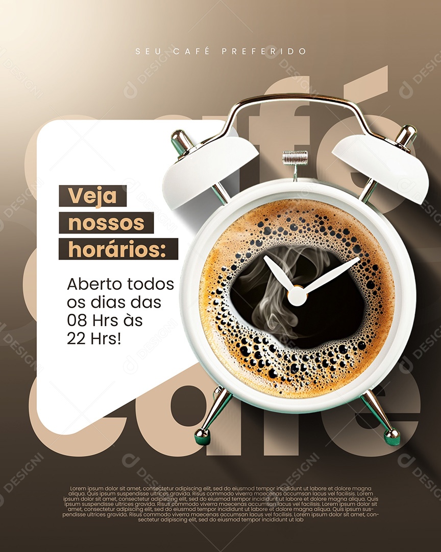 Cafeteria Veja Nossos horários Social Media PSD Editável