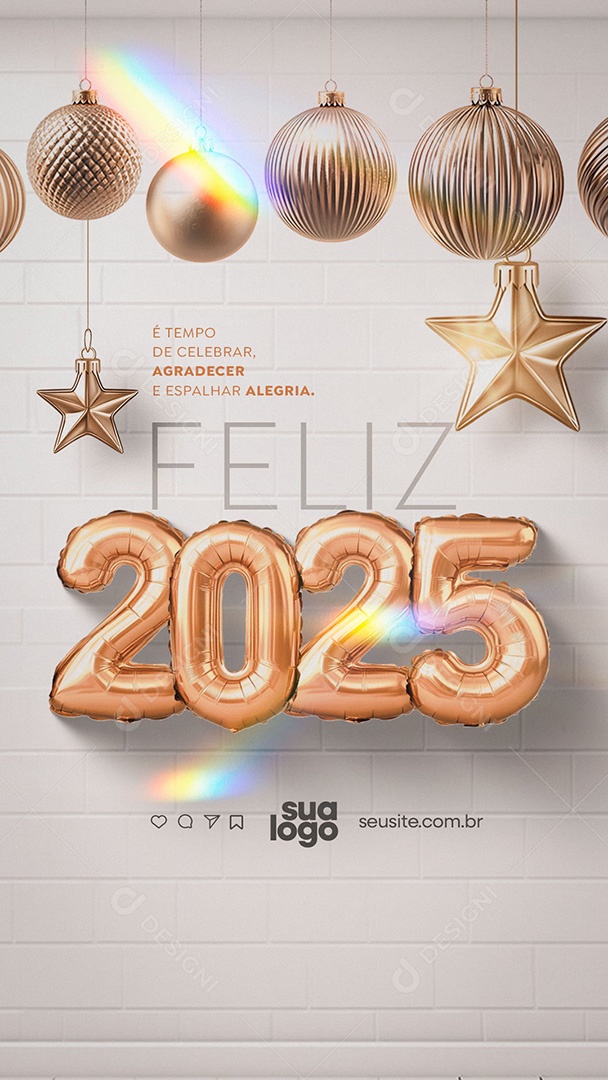 Story Feliz 2025 Ano Novo 01 de Janeiro Social Media PSD Editável