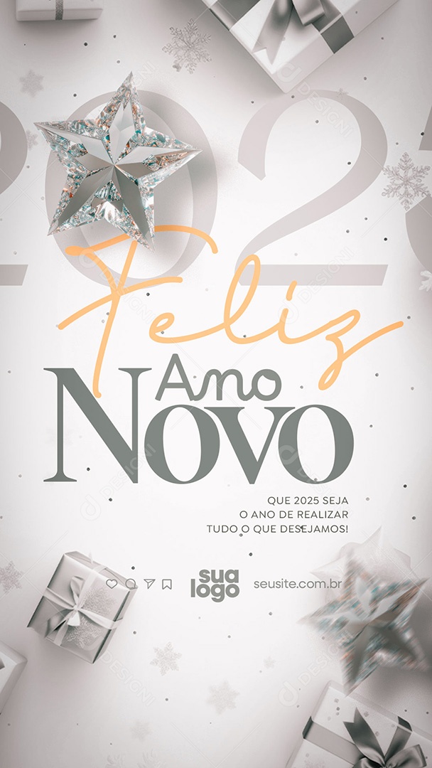 Story Feliz 2025 Ano Novo 01 de Janeiro Social Media PSD Editável