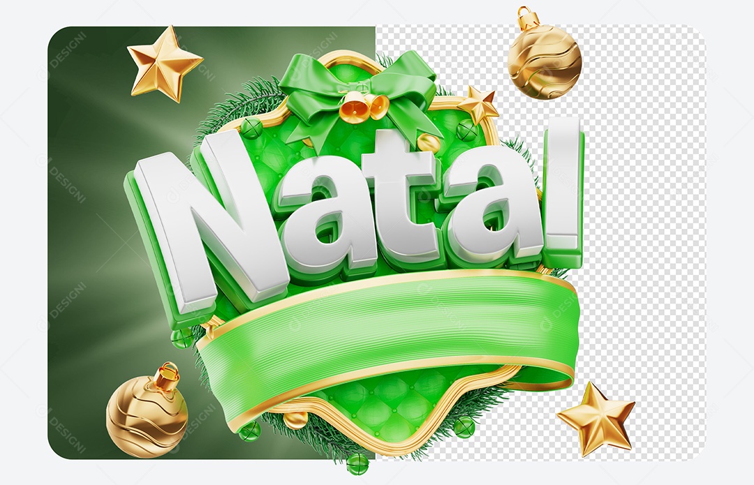 Selo 3D Natal Verde para Composição PSD