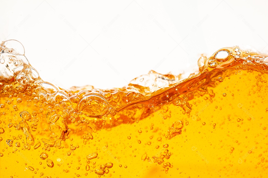 Close up brilhante laranja óleo ou textura de respingos de cerveja e ondas da natureza belas ondas curvas e pequenas bolhas suaves para design gráfico e fundo