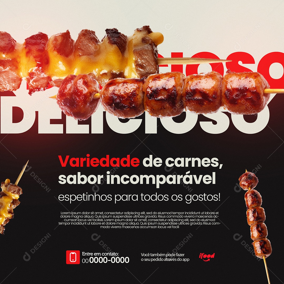 Espetinho Variedade de Carnes Social Media PSD Editável