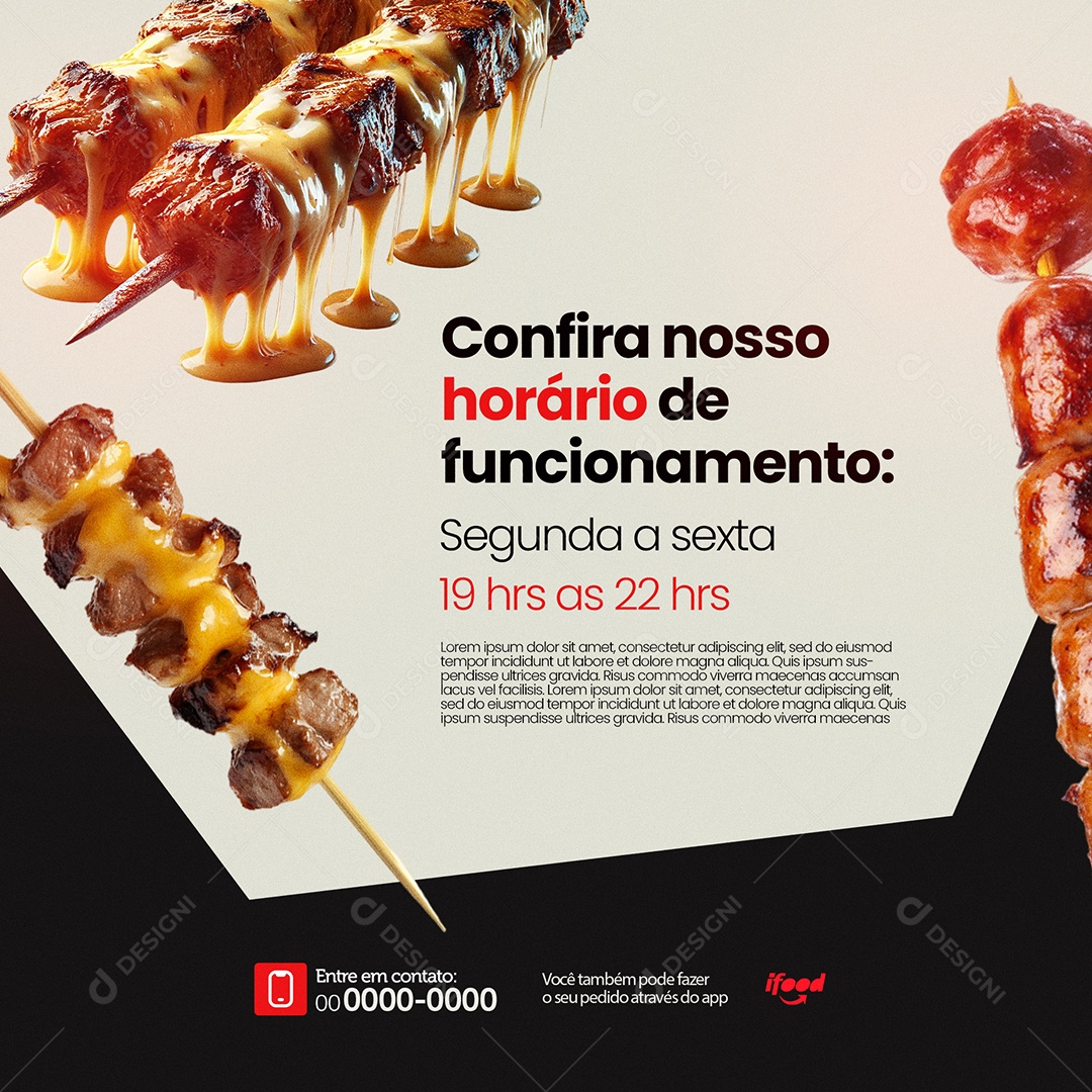 Espetinho Confira Noso Hórario Social Media PSD Editável