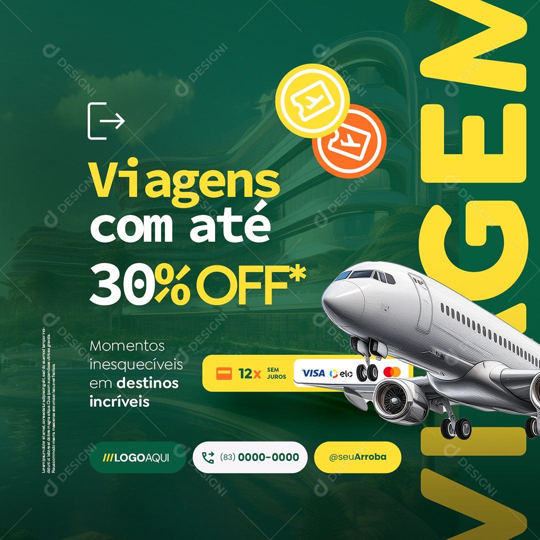 Turismo Viagens com Até 30% Off Social Media PSD Editável
