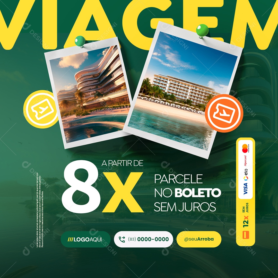 Turismo Viagem Parcele no Boleto Sem Juros Social Media PSD Editável