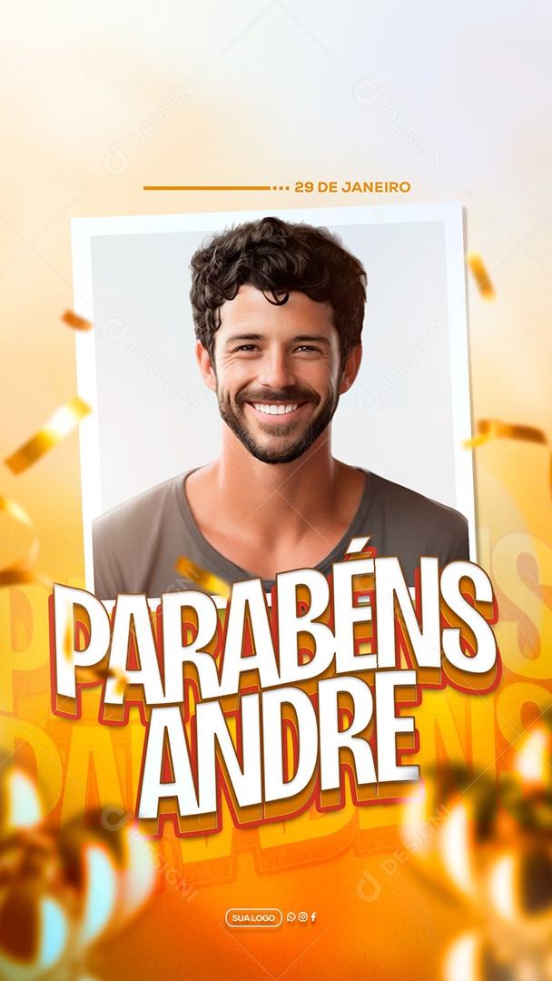 Story Parabéns André Feliz Aniversario Amarelo Social Media PSD Editável