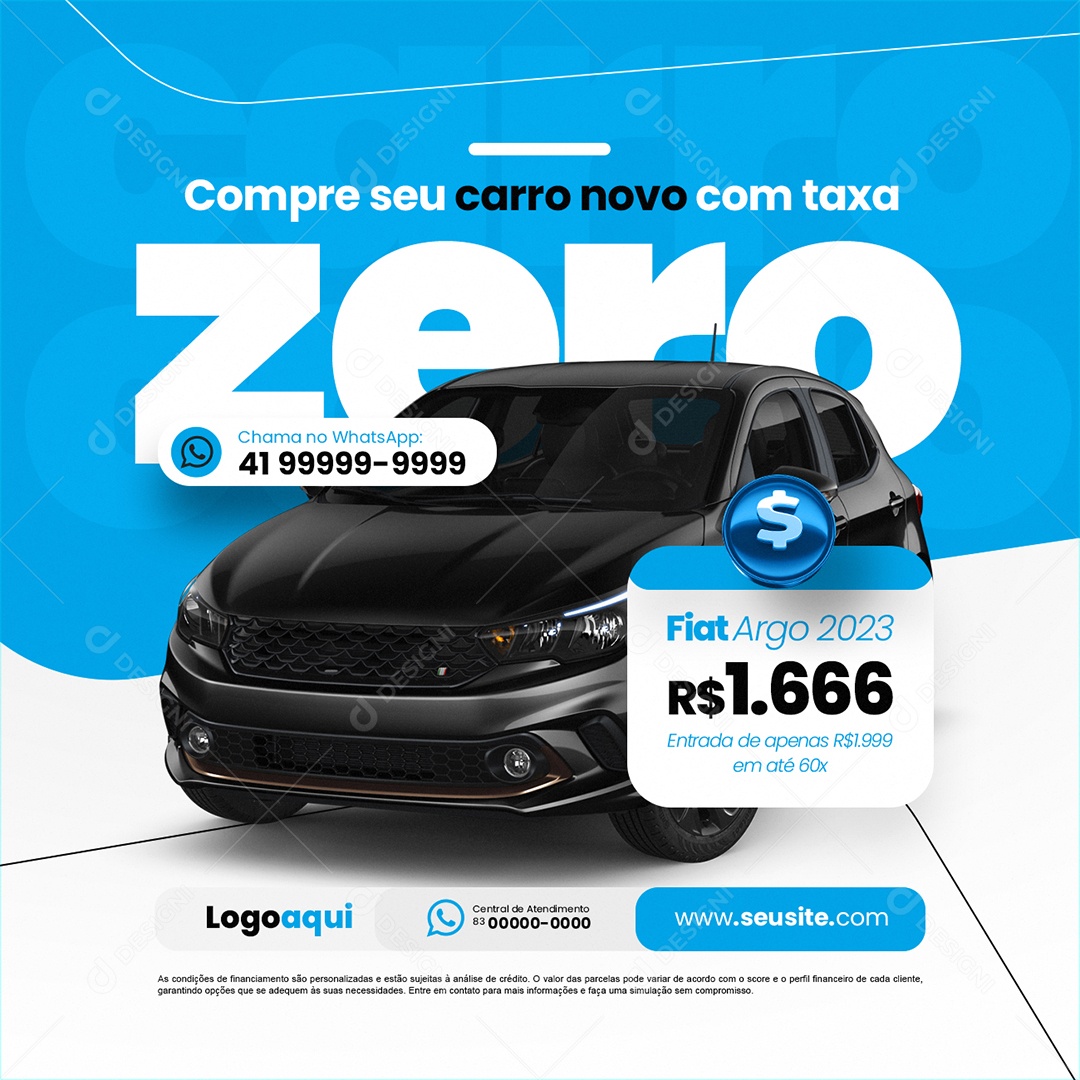 Concessionária Compre seu Carro Novo com Taxa Zero Social Media PSD Editável