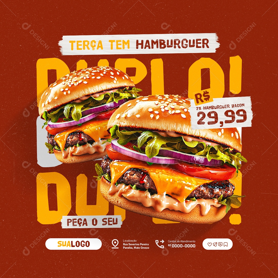 Lanchonete Terça Tem  Hamburguer Social Media PSD Editável