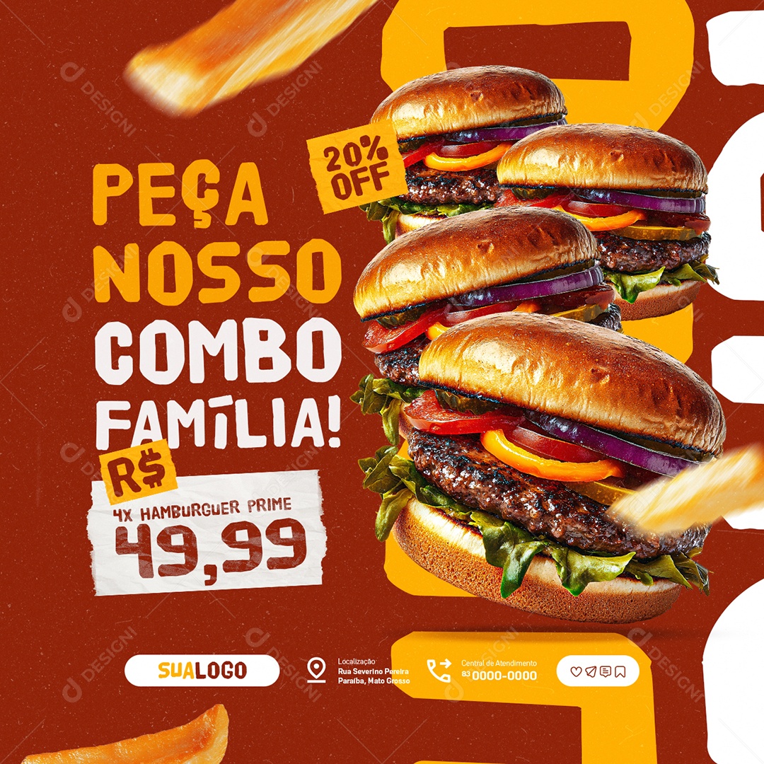 Lanchonete Peça Nosso Combo Família Social Media PSD Editável