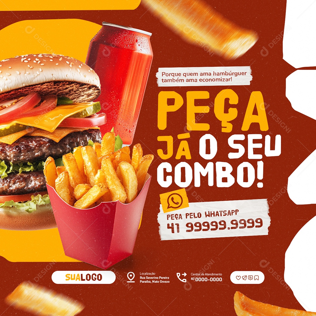 Lanchonete Peça Já o Seu Combo Social Media PSD Editável