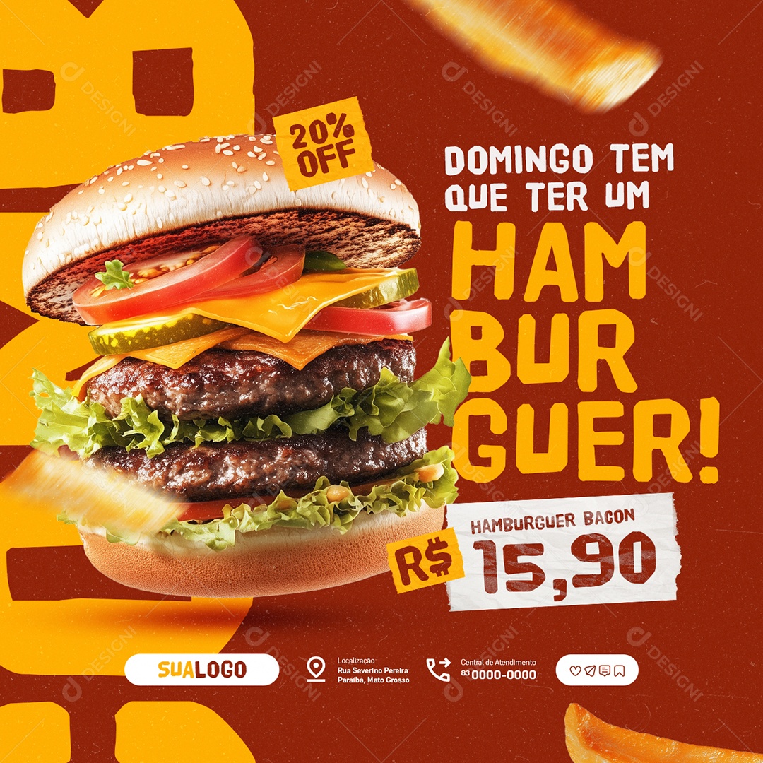 Lanchonete Domingo Tem Que Ter um Hamburguer Social Media PSD Editável