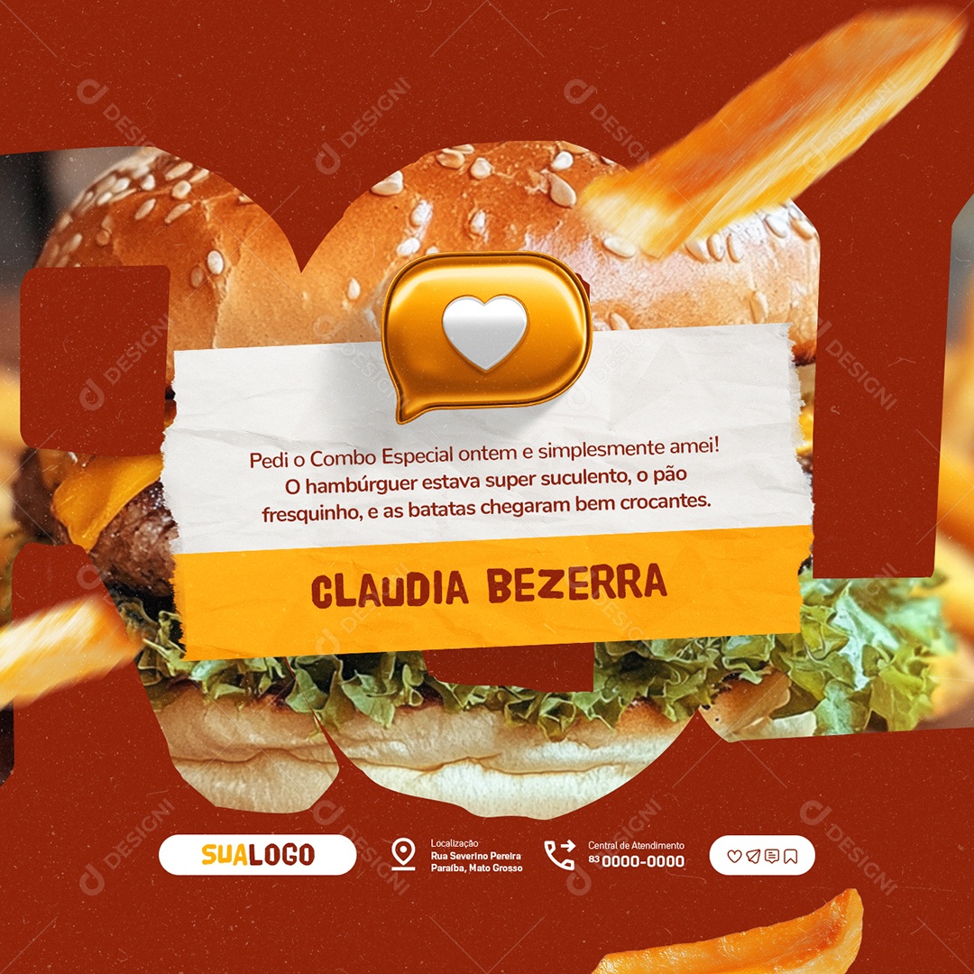 Lanchonete Feedback Simplesmente Amei Social Media PSD Editável