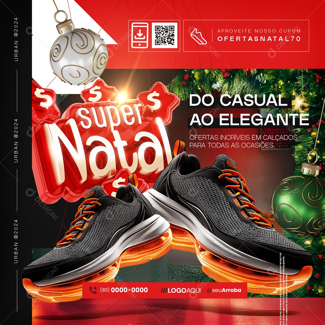 Loja de Calçados Super Natal Do Casual ao Elegante Social Media PSD Editável