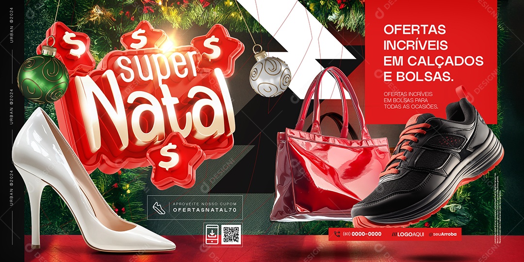 Carrossel Loja de Calçados Super Natal Ofertas Incríveis Social Media PSD Editável