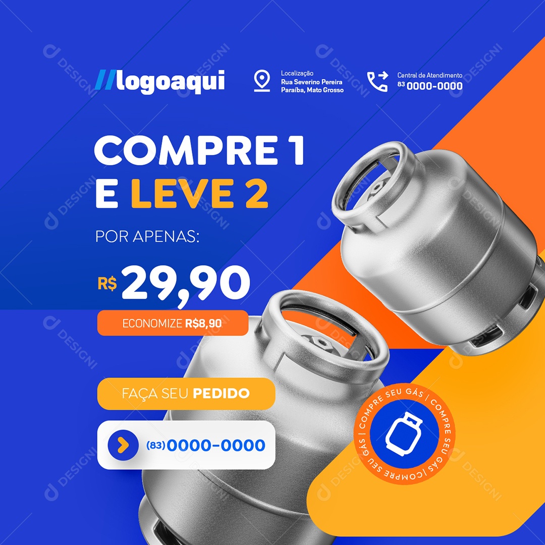 Distribuidora de Gás Compre 1 e Leve 2 Social Media PSD Editável