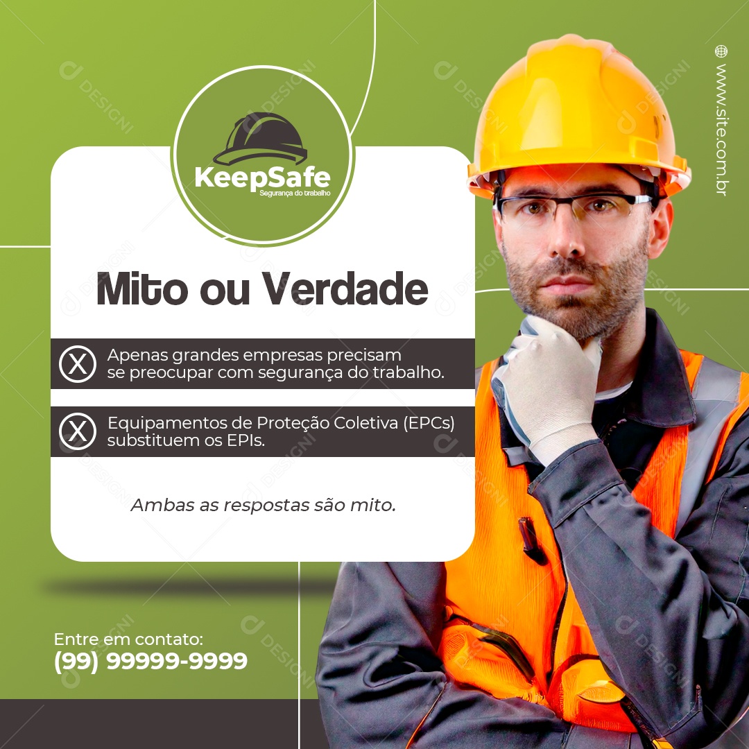 Keepsafe Segurança do Trabalho Mito ou Verdade Social Media PSD Editável