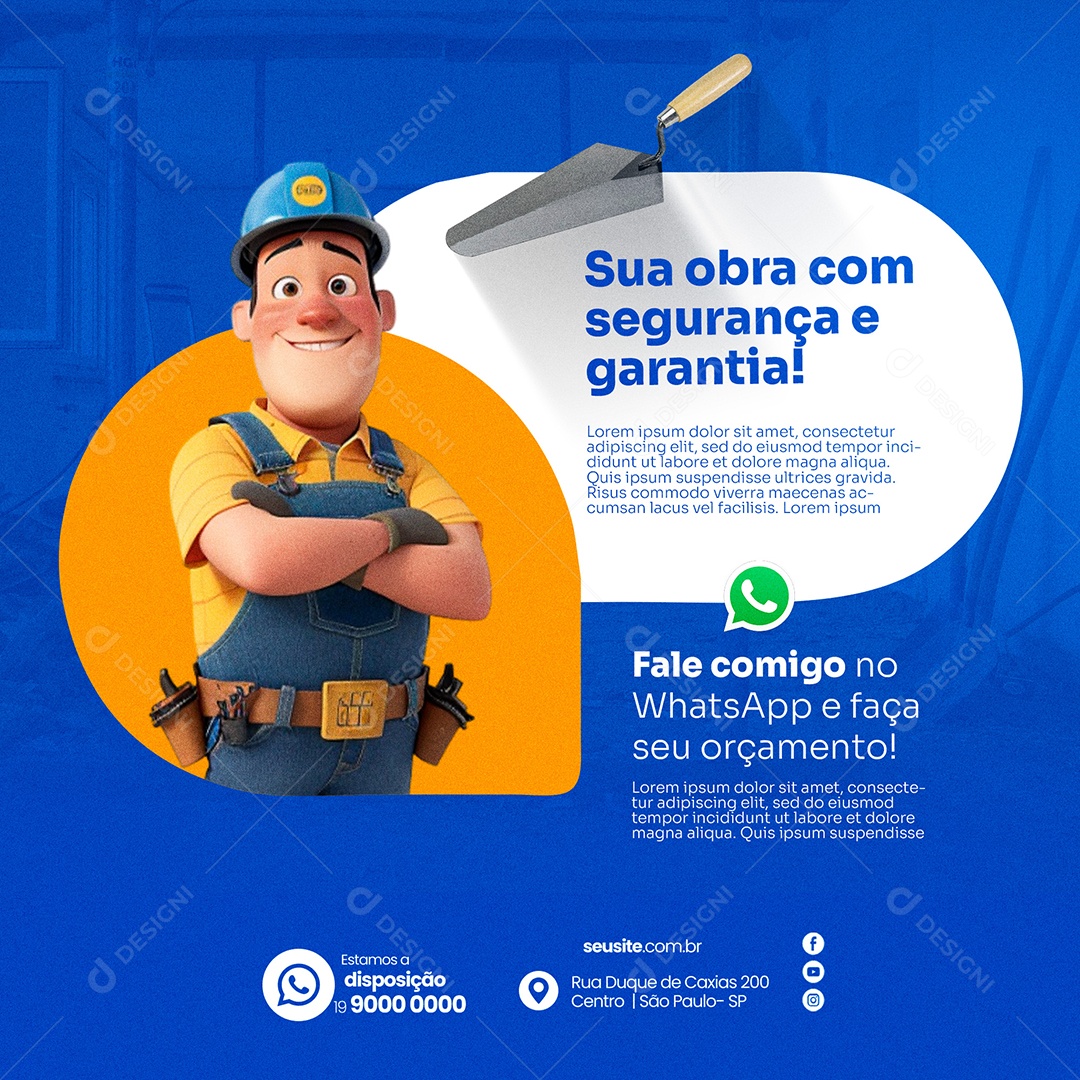 Sua Obra Com Segurança e Garantia Social Media PSD Editável