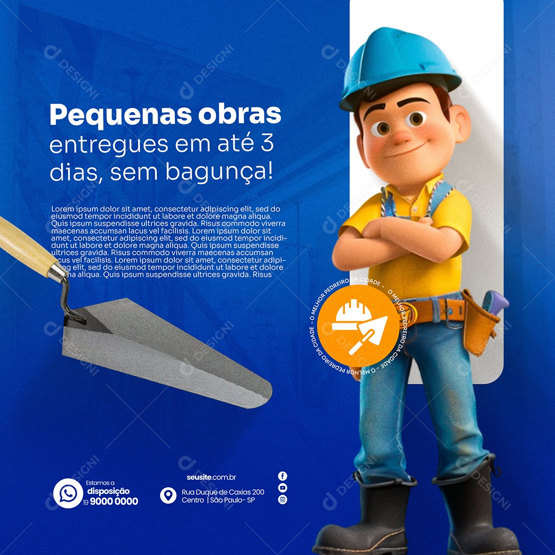 Pedreiro Pequenas Obras Entregues Em Até Três Dias Social Media PSD Editável