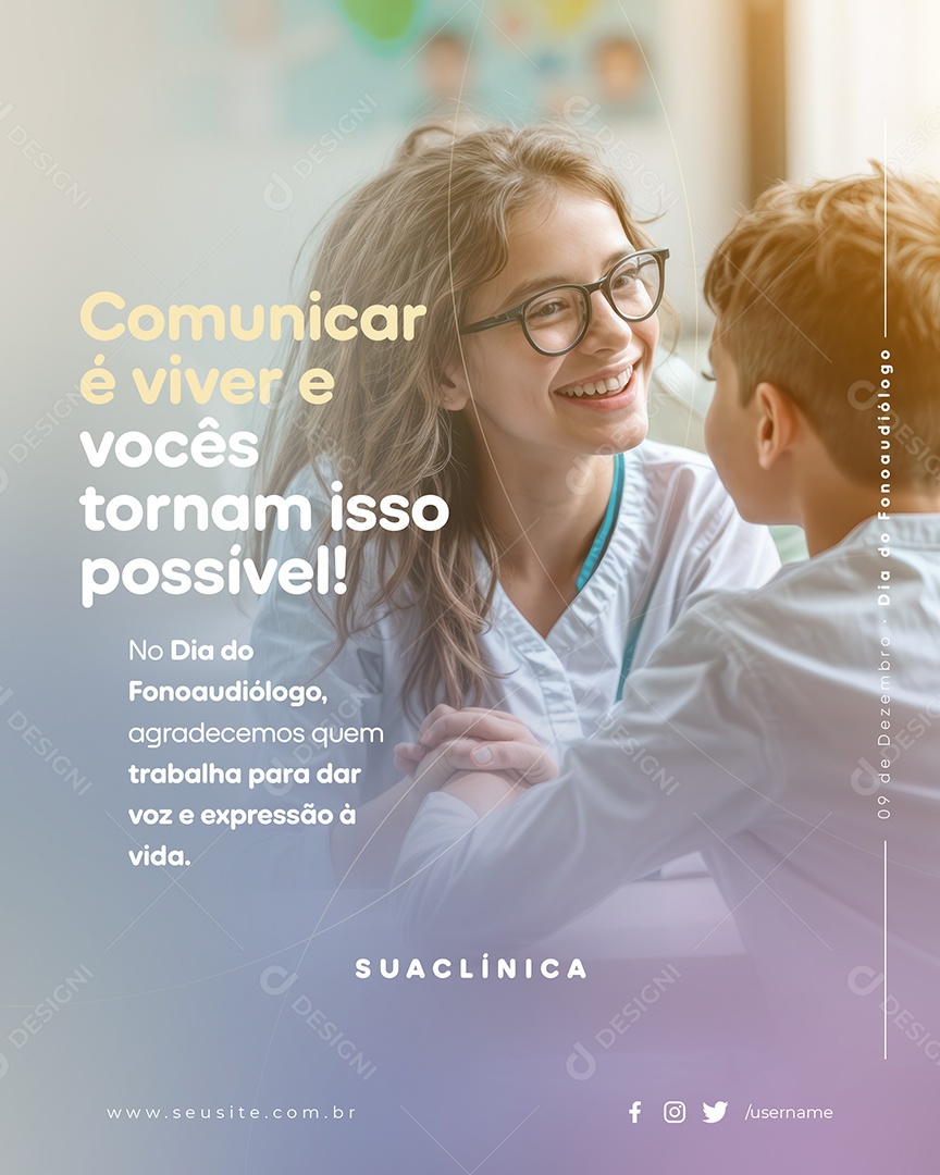 Dia Do Fonoaudiólogo 09 de Dezembro Parabéns Social Media PSD Editável