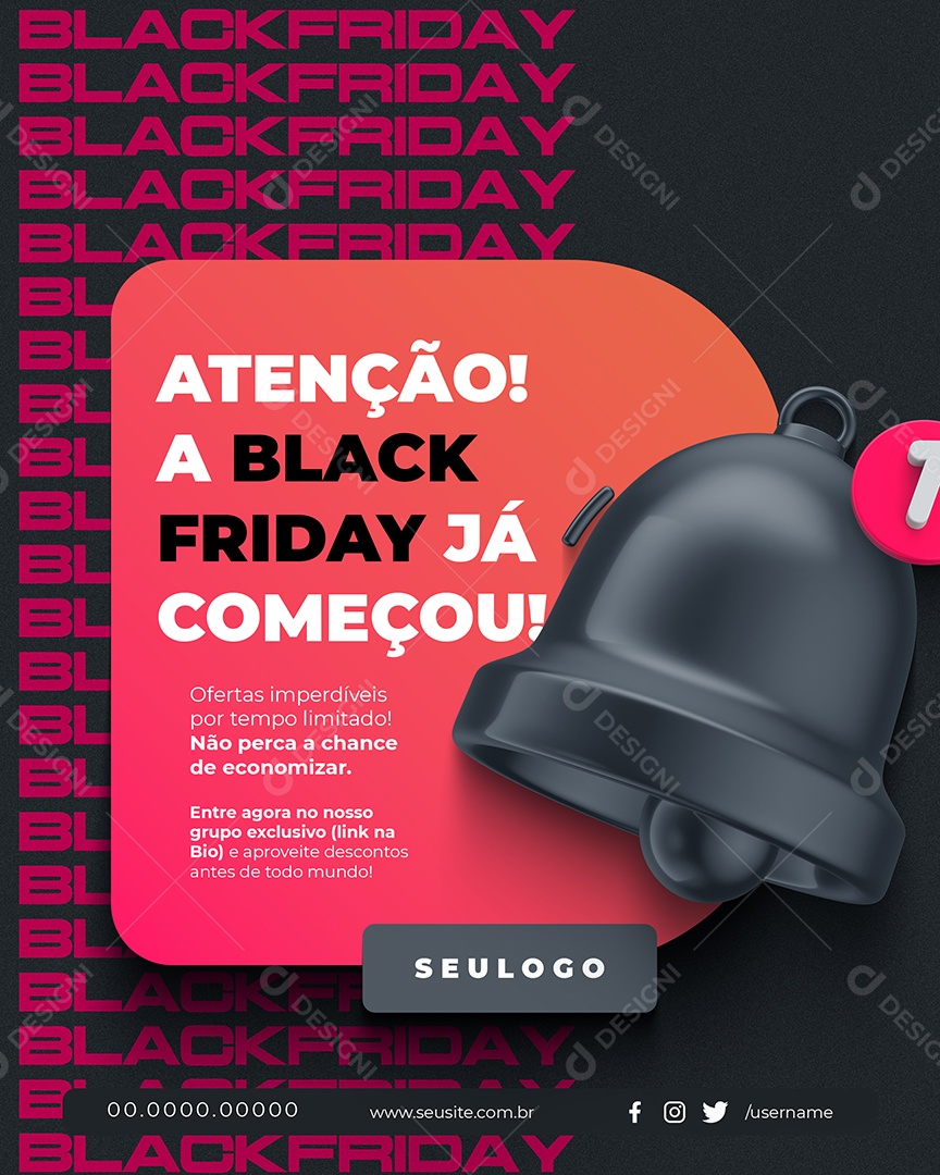 Atencão Black Friday Lojas Social Media PSD Editável