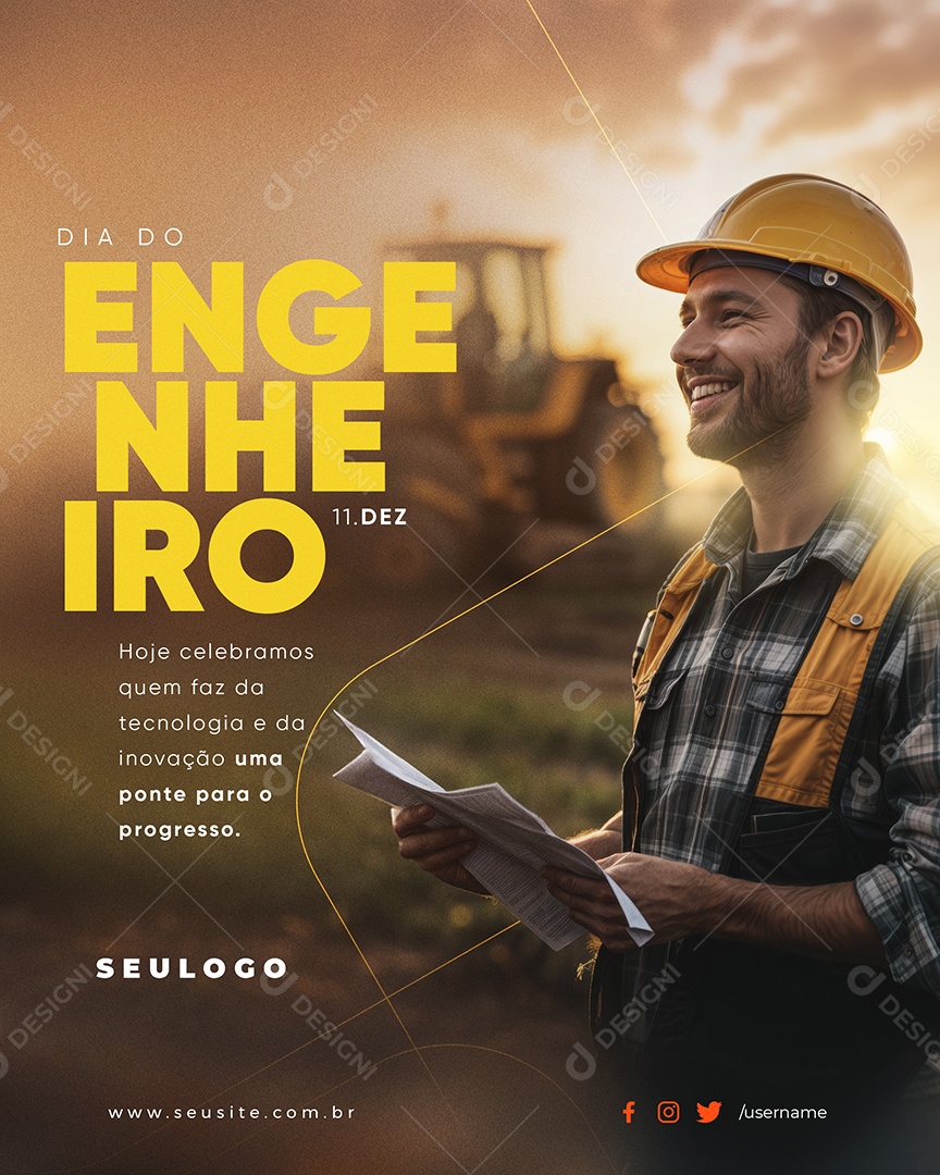 Dia do Engenheiro 11 de Dezembro Parabéns Social Media PSD Editável