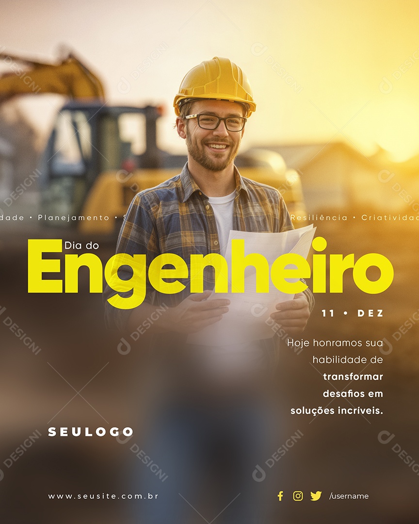 Dia do Engenheiro 11 de Dezembro Parabéns Social Media PSD Editável