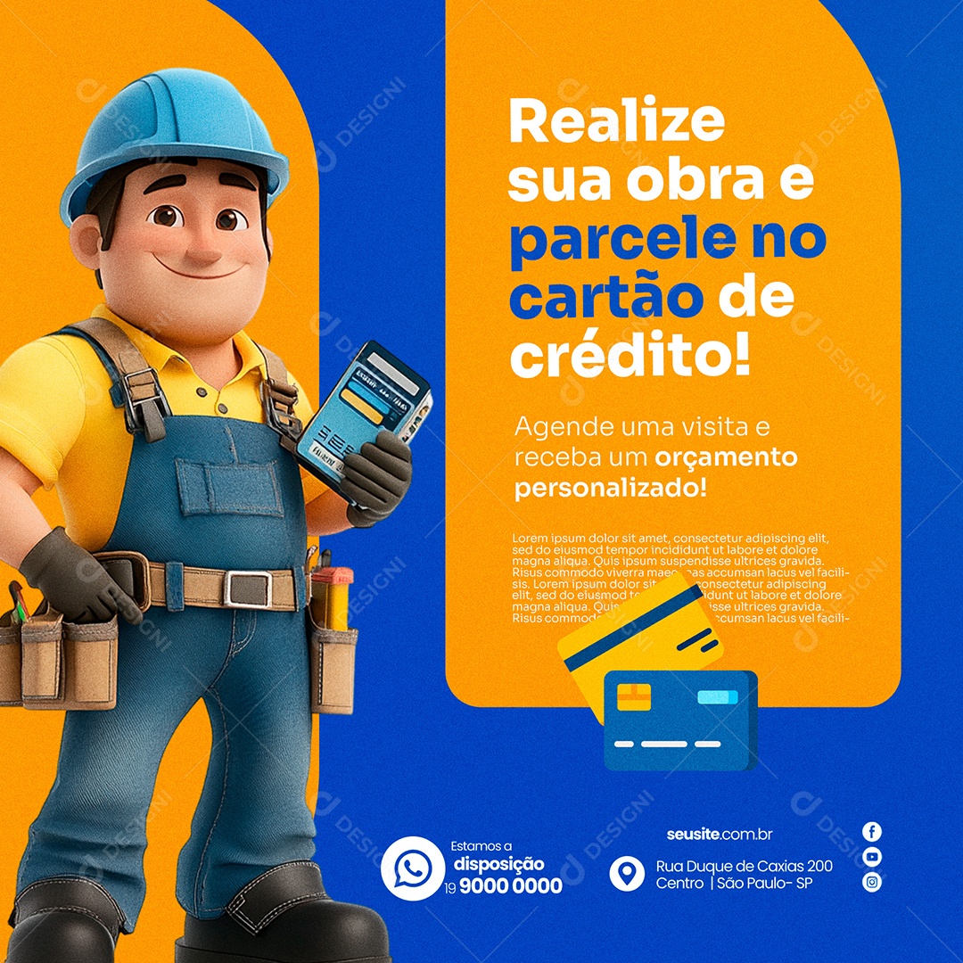 Pedreiro Realize Sua Obra e Parcele No Cartão Social Media PSD Editável