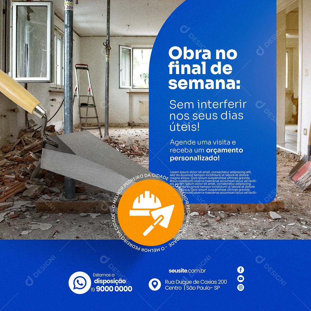 Pedreiro Obras No Final de Semana Social Media PSD Editável