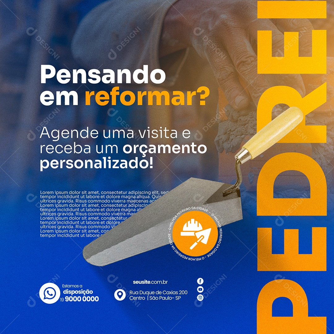 Pedreiro Agende Uma Visita e Receba Um Orçamento Social Media PSD Editável