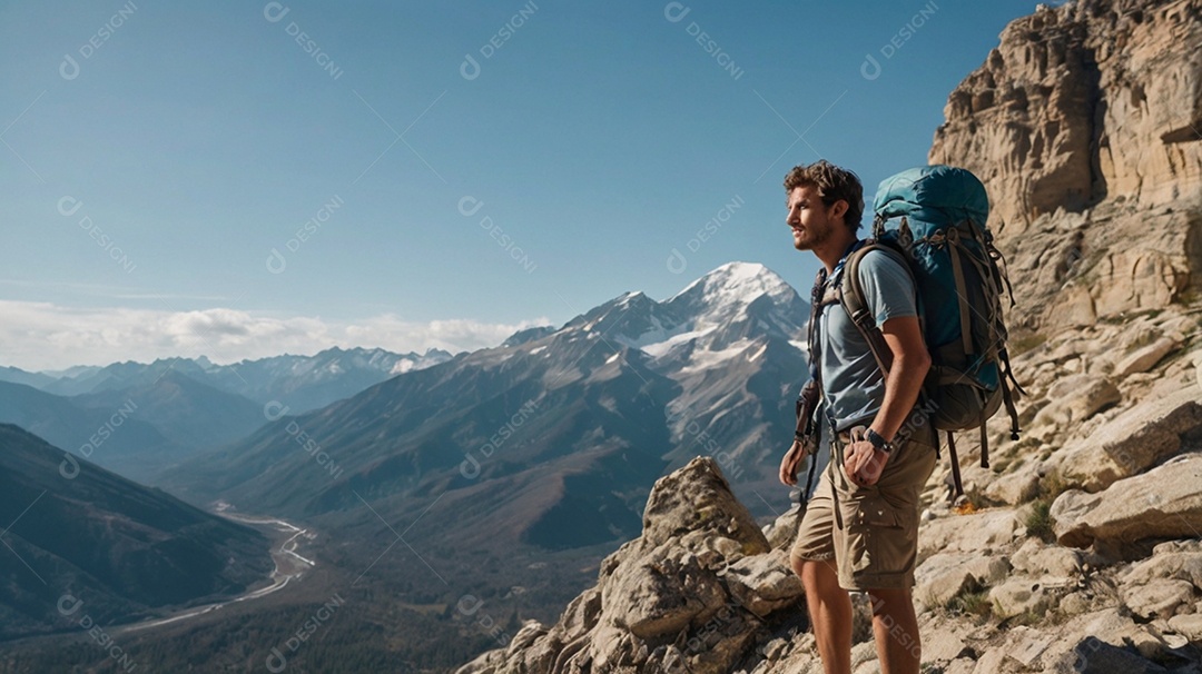 Homem admirando paisagem natural de uma montanha