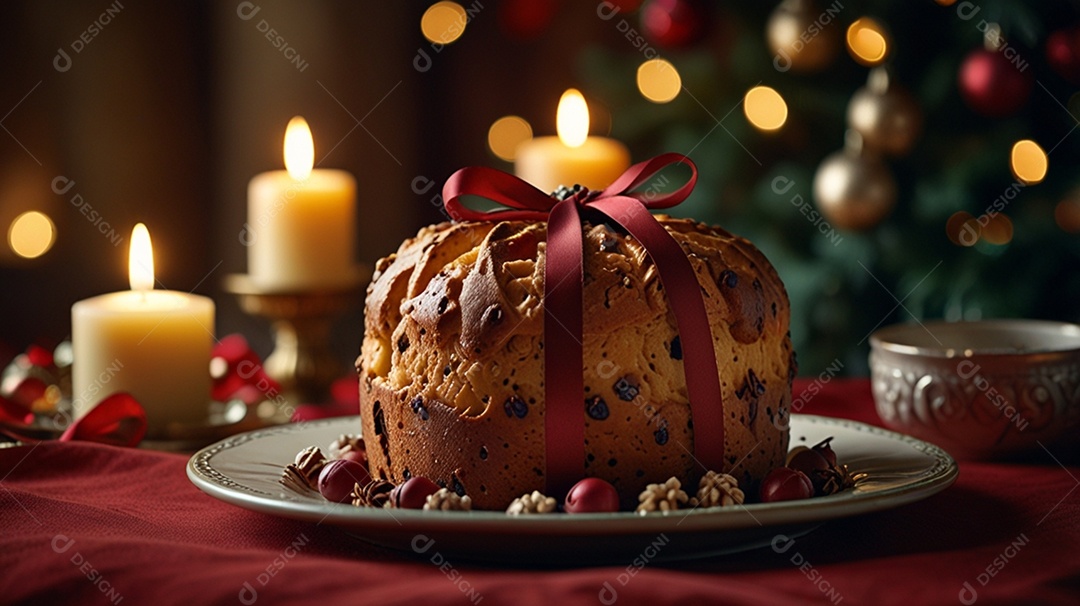 Um lindo e delicioso panetone recheado na mesa