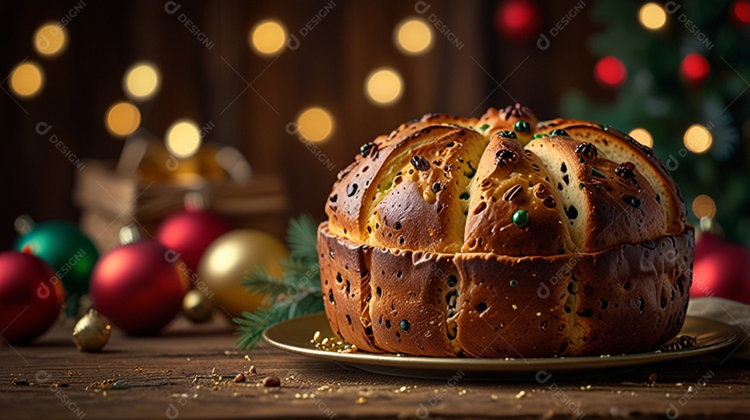 Panetone delicioso em cima de uma bandeja