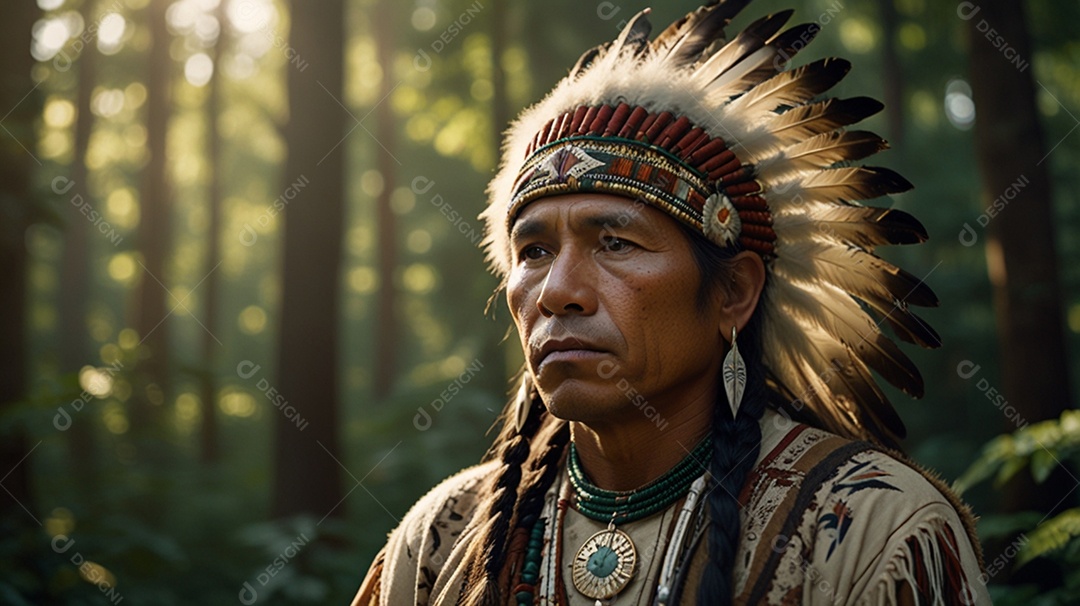 Índigena em meio a floresta