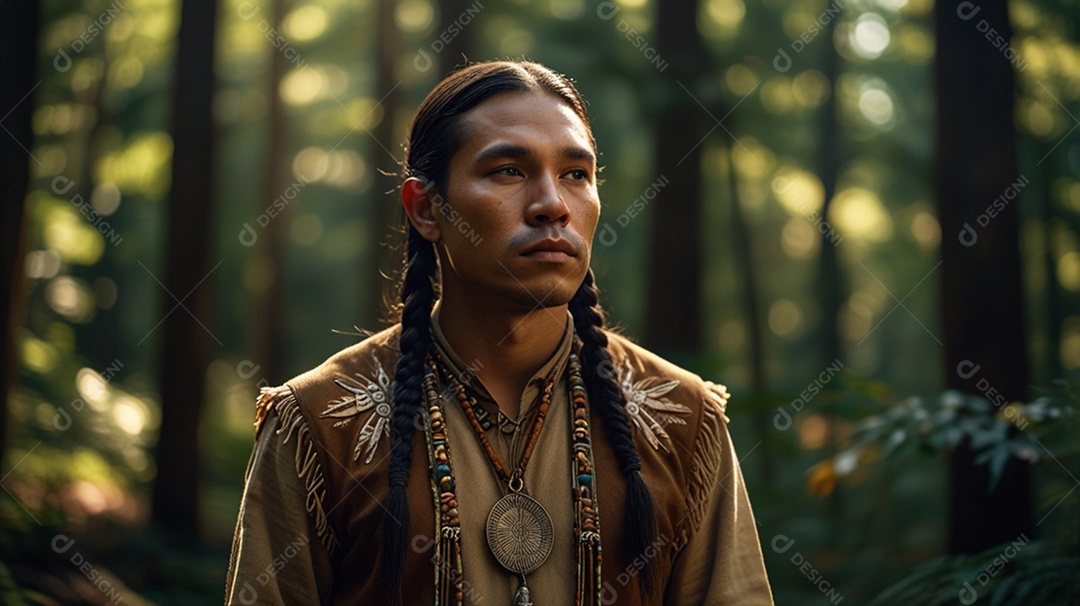Um índio olhando a beleza da natureza