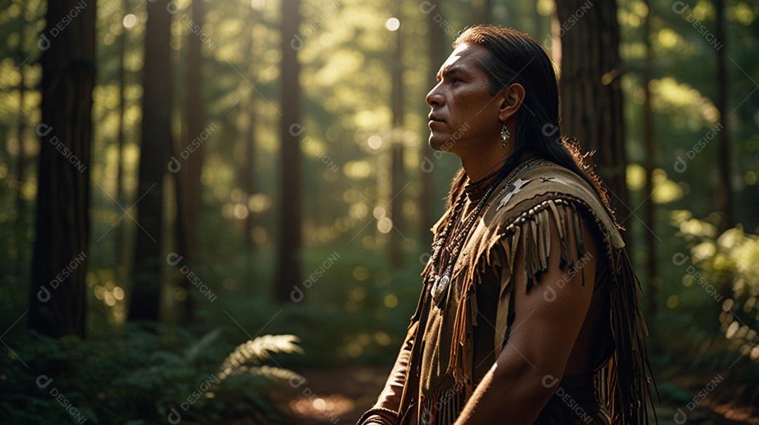 Um índio olhando a beleza da natureza