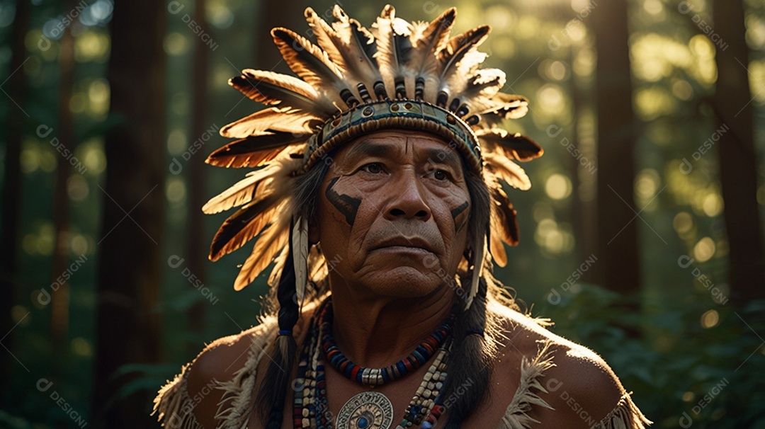 Um índio chefe em meio a natureza