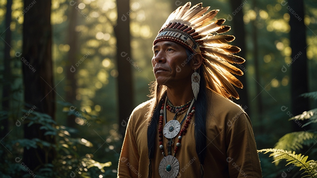 Índigena em meio a floresta