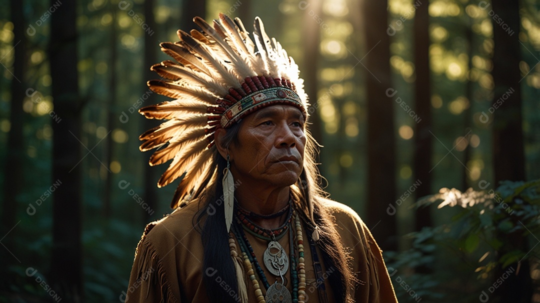 Fotografia de um índigena na floresta