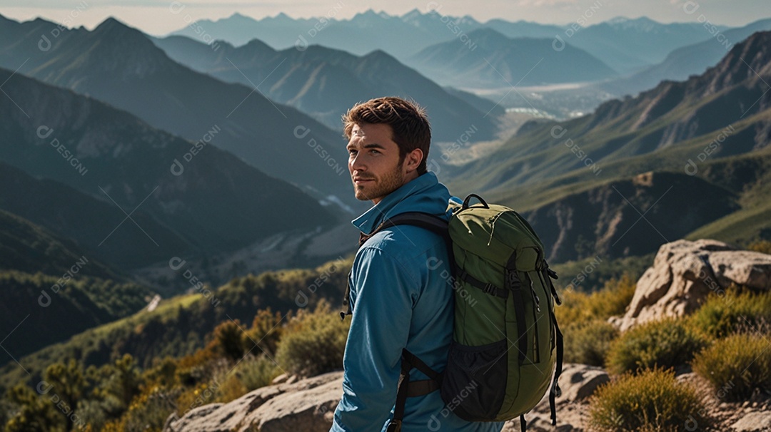 Um homem olhando para as montanhas em escaladas