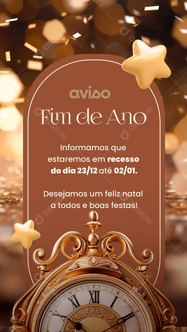 Aviso de Recesso de Natal e Ano Novo Social Media PSD Editável