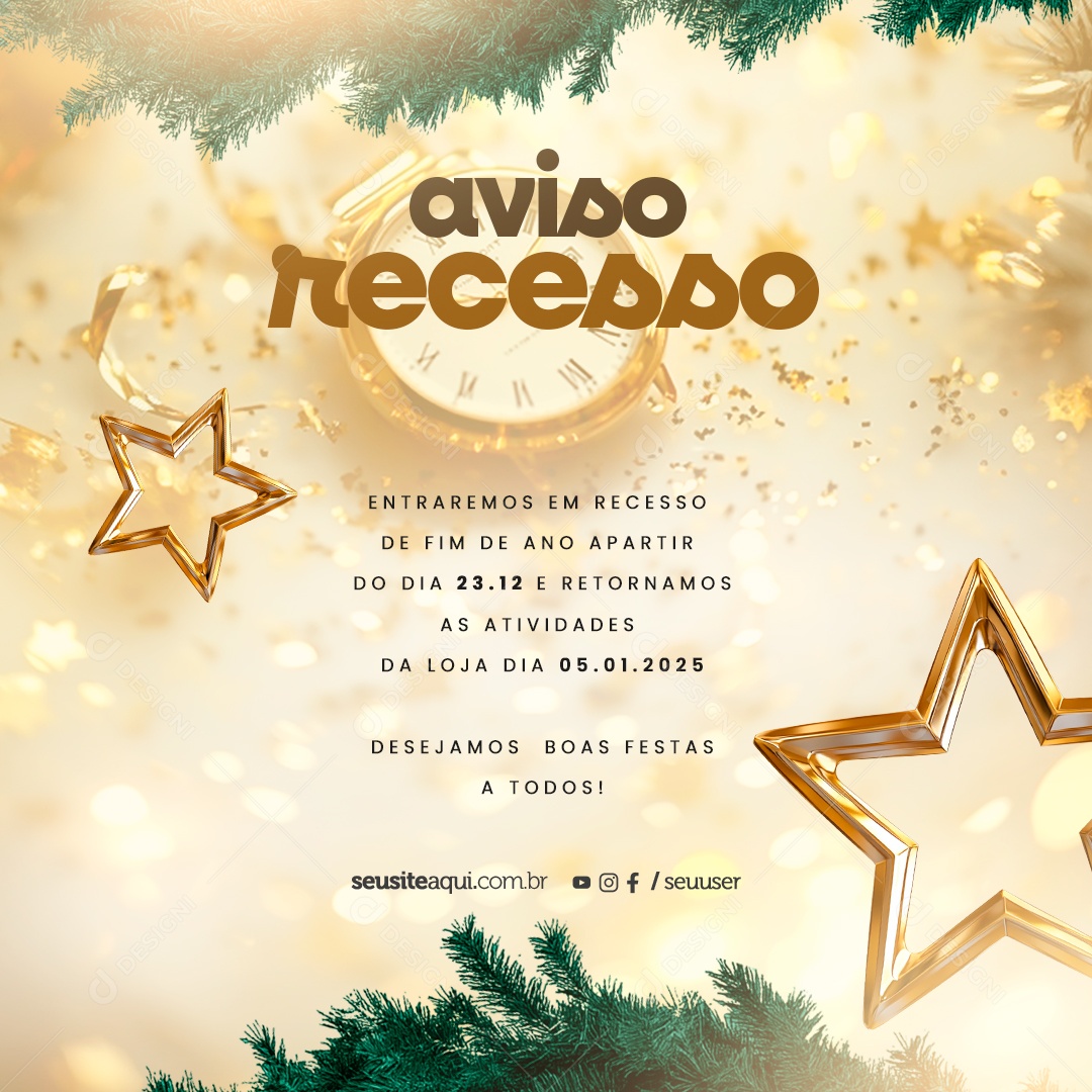 Aviso de Recesso de Natal e Ano Novo Social Media PSD Editável