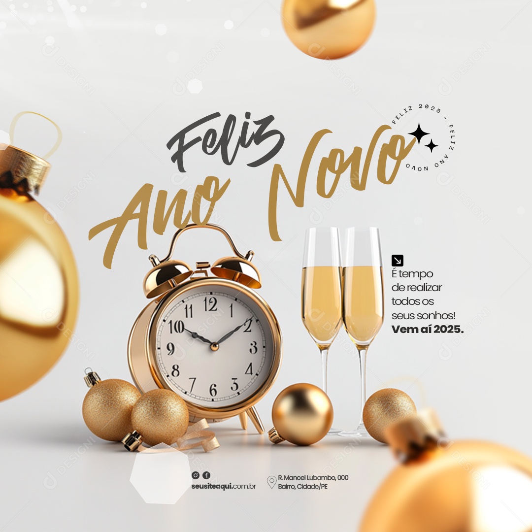 Feliz 2025 Ano Novo 01 de Janeiro Social Media PSD Editável