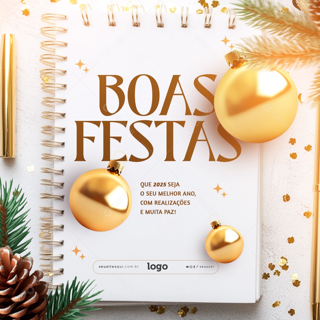 Feliz 2025 Ano Novo Boas Festas Social Media PSD Editável