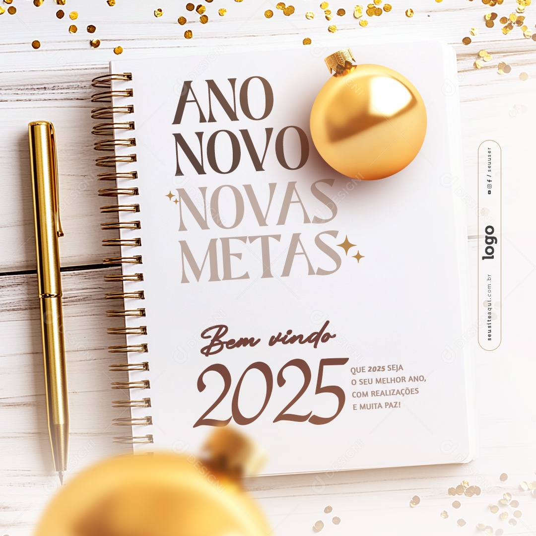 Feliz 2025 Ano Novo Novas Metas Social Media PSD Editável
