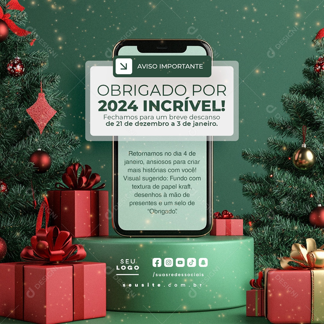 Recesso Aviso Importante Social Media PSD Editável