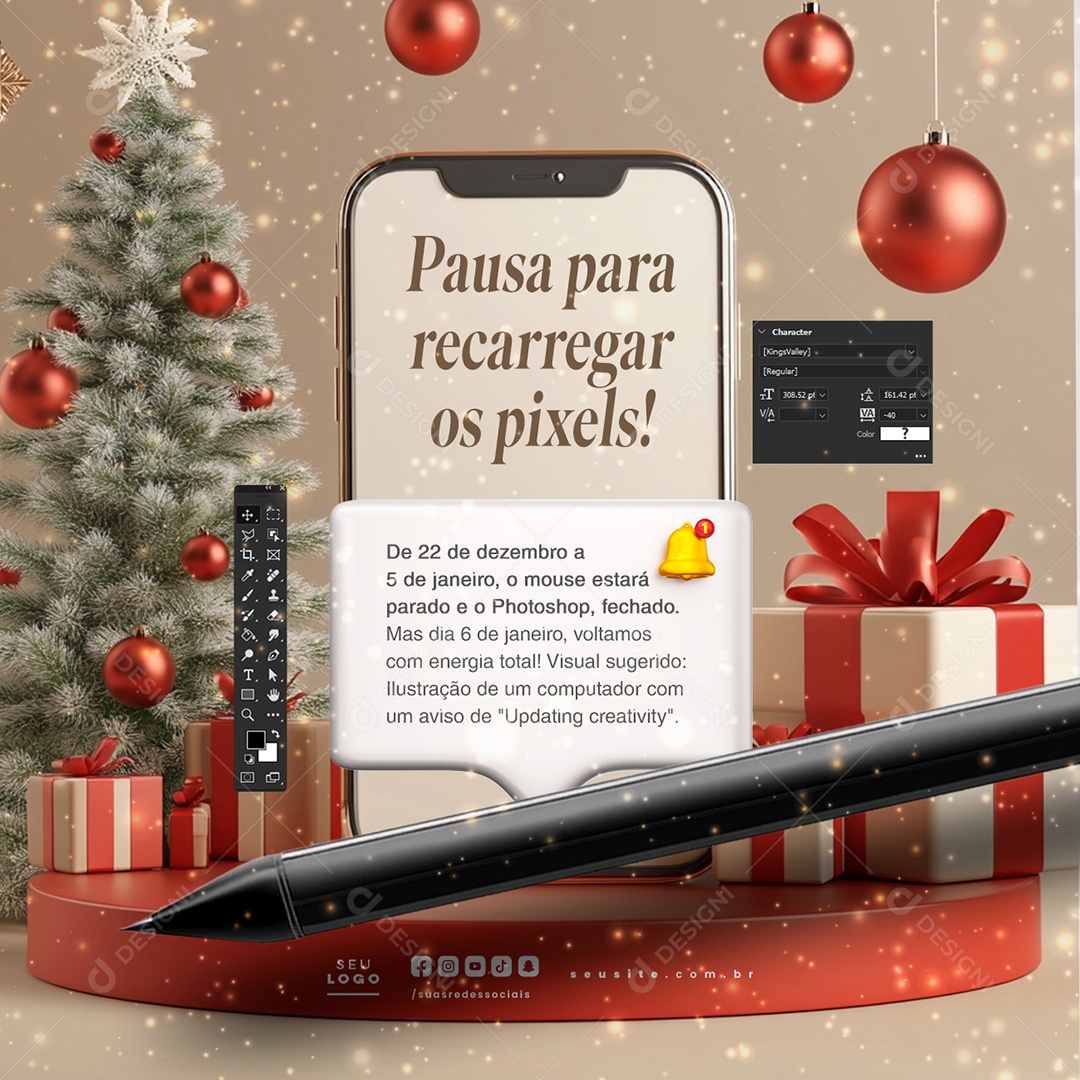 Recesso Pausa para Recarregar os Pixels Social Media PSD Editável