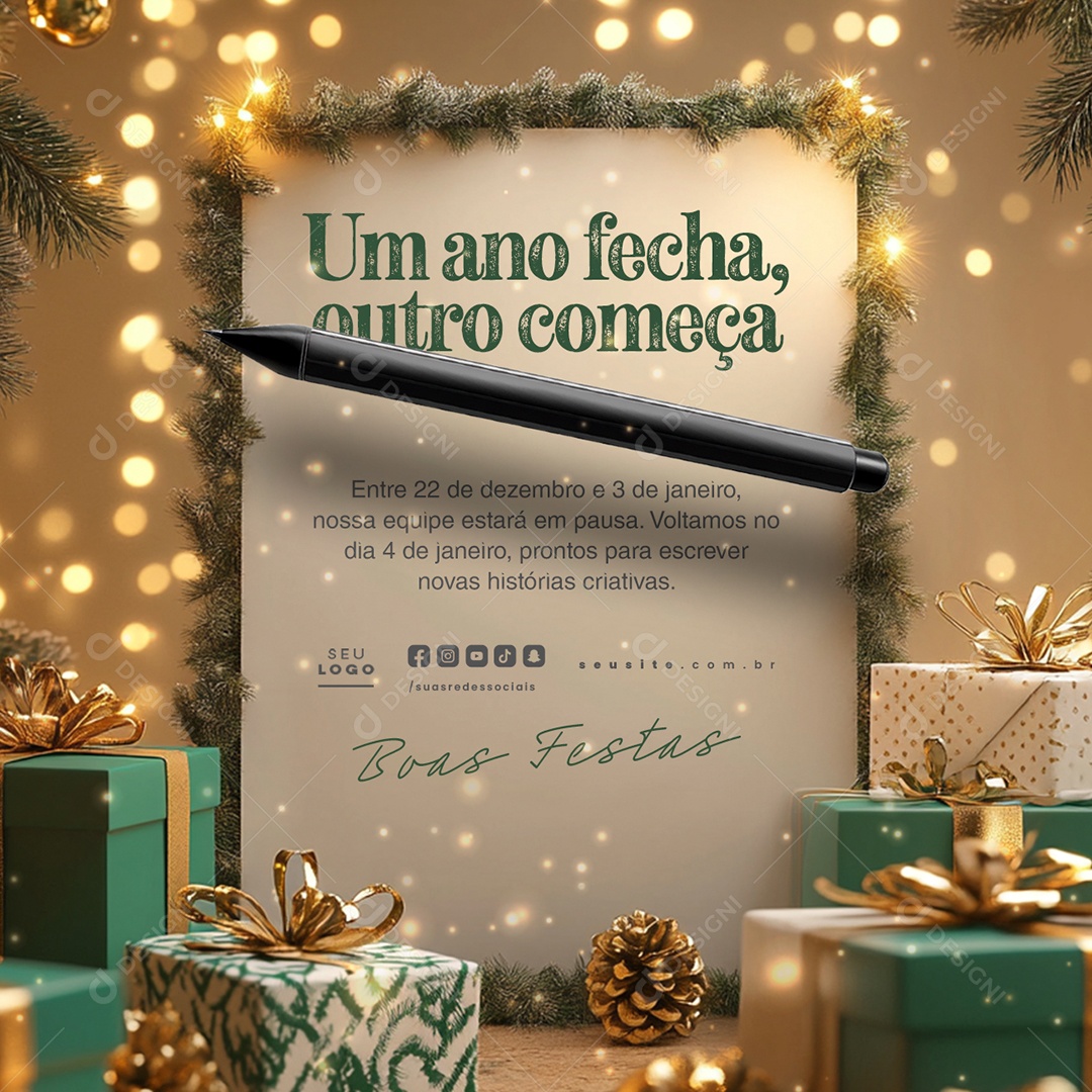 Recesso Um Ano Fecha Outro Começa Boas Festas Social Media PSD Editável