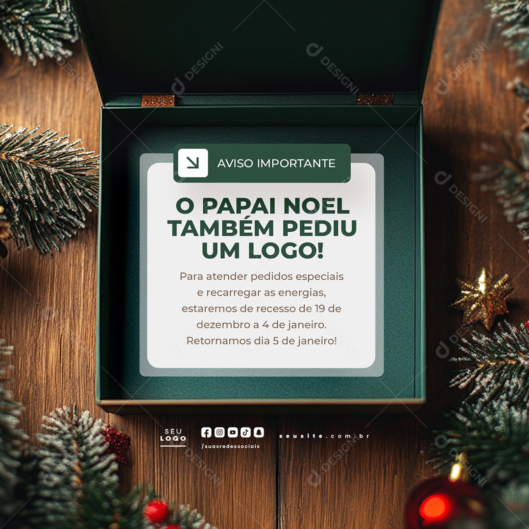 Recesso Aviso Importante Social Media PSD Editável